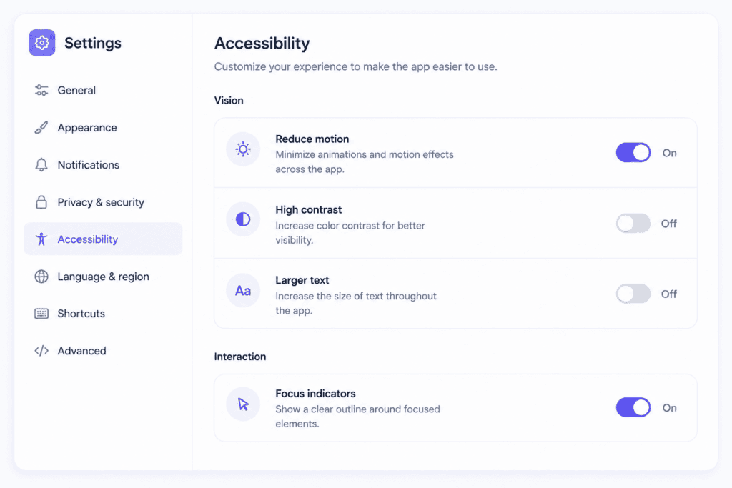 UI Trends 2026: 13 Interface Trends and How to Apply Them Accessible and reduced motion